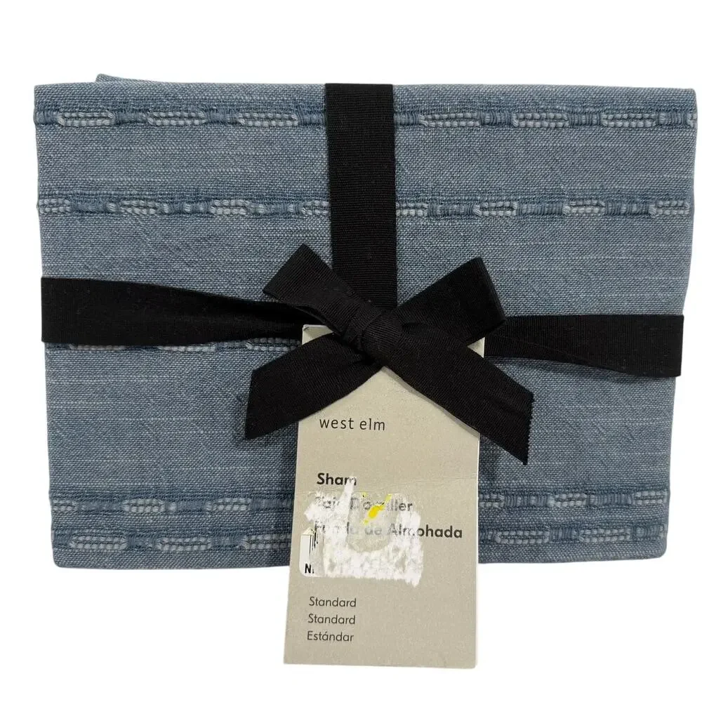 West Elm Reese Linen Cotton Standard Sham Denim Blue Textured Modern Minimalist